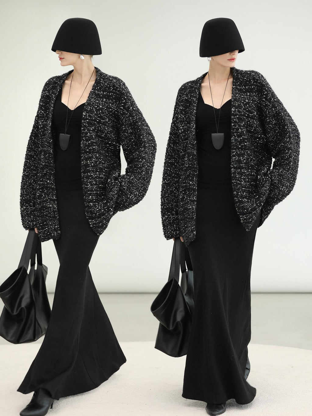 COCOBELLA Thick Commuter Loose Fit Mid Length Longsleeve Buttoned Knit Panda Color Sweater