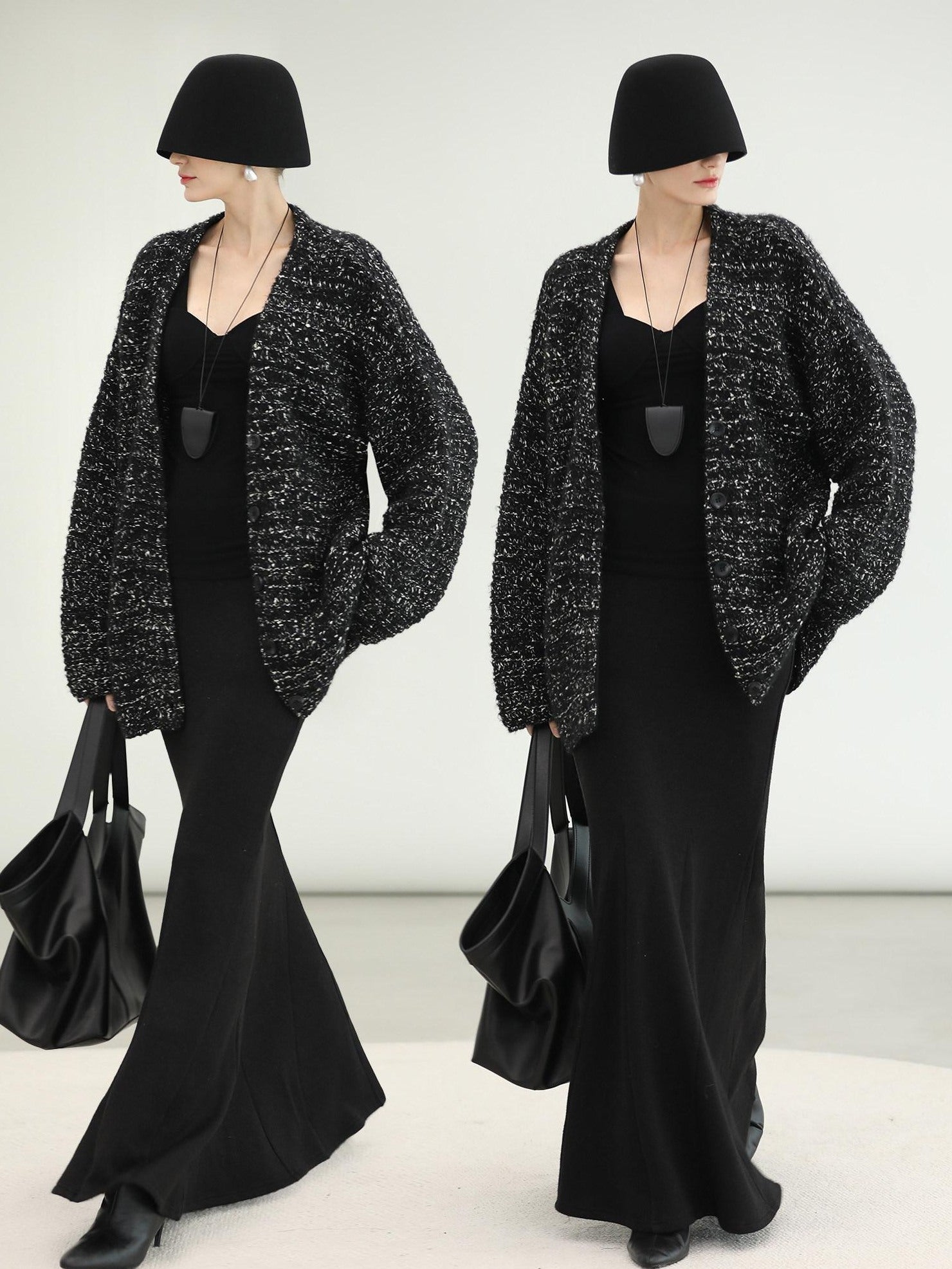 COCOBELLA Thick Commuter Loose Fit Mid Length Longsleeve Buttoned Knit Panda Color Sweater