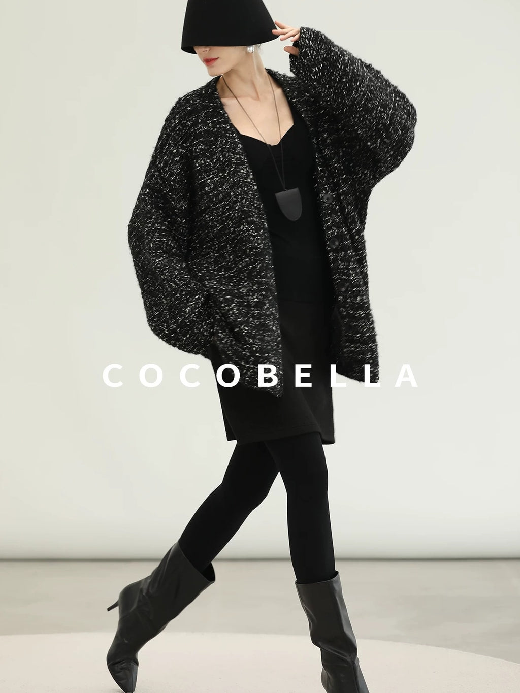 COCOBELLA Thick Commuter Loose Fit Mid Length Longsleeve Buttoned Knit Panda Color Sweater