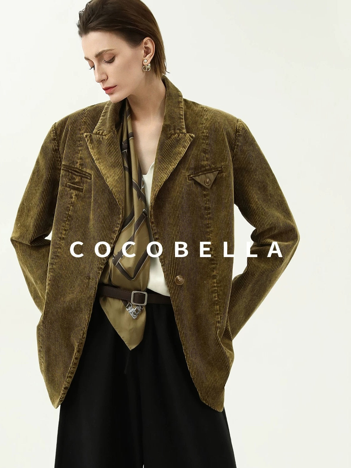 COCOBELLA Thick Cotton Washed Straight Notch Lapel Single Button Women Office Blazers