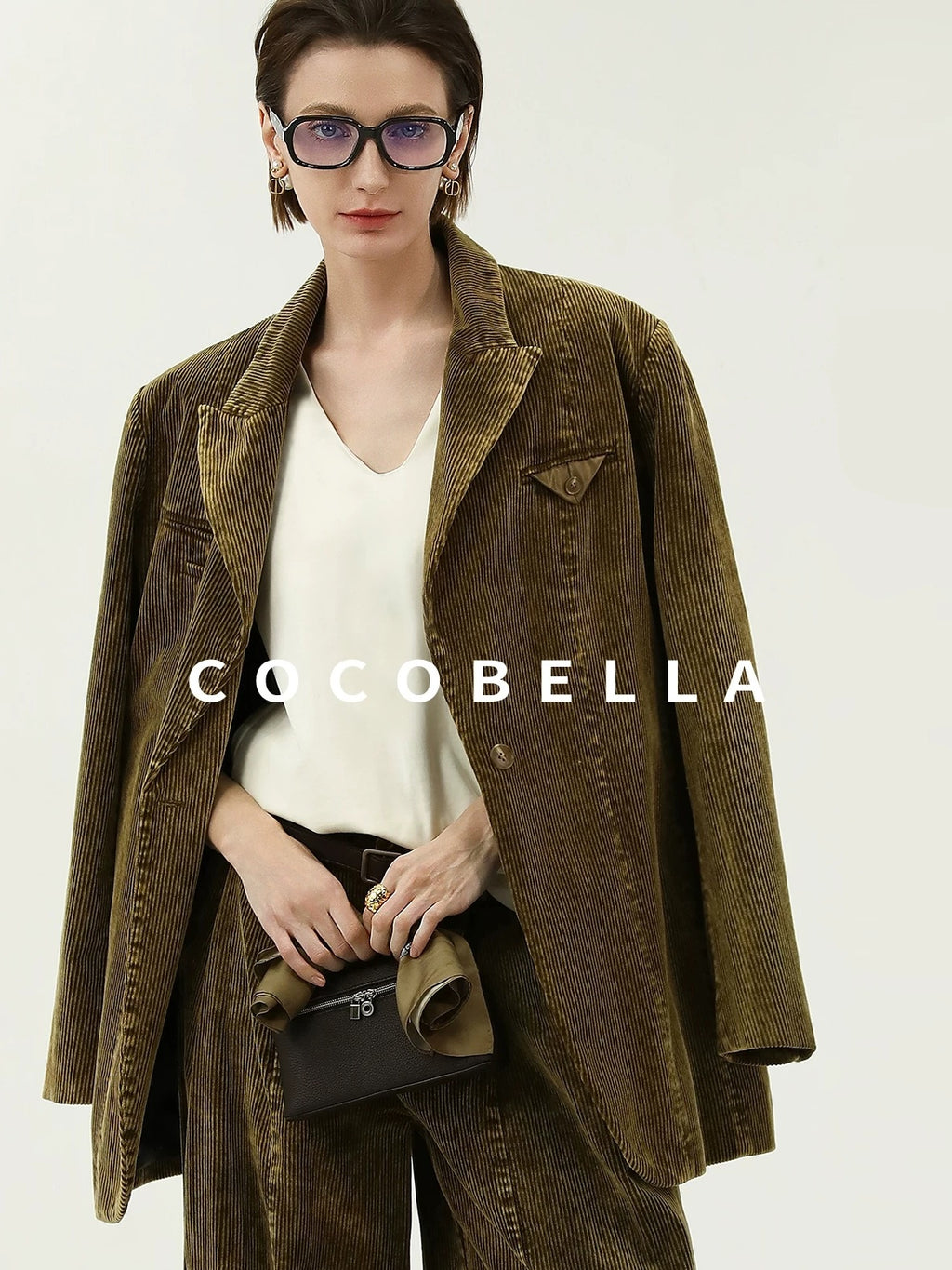 COCOBELLA Thick Cotton Washed Straight Notch Lapel Single Button Women Office Blazers