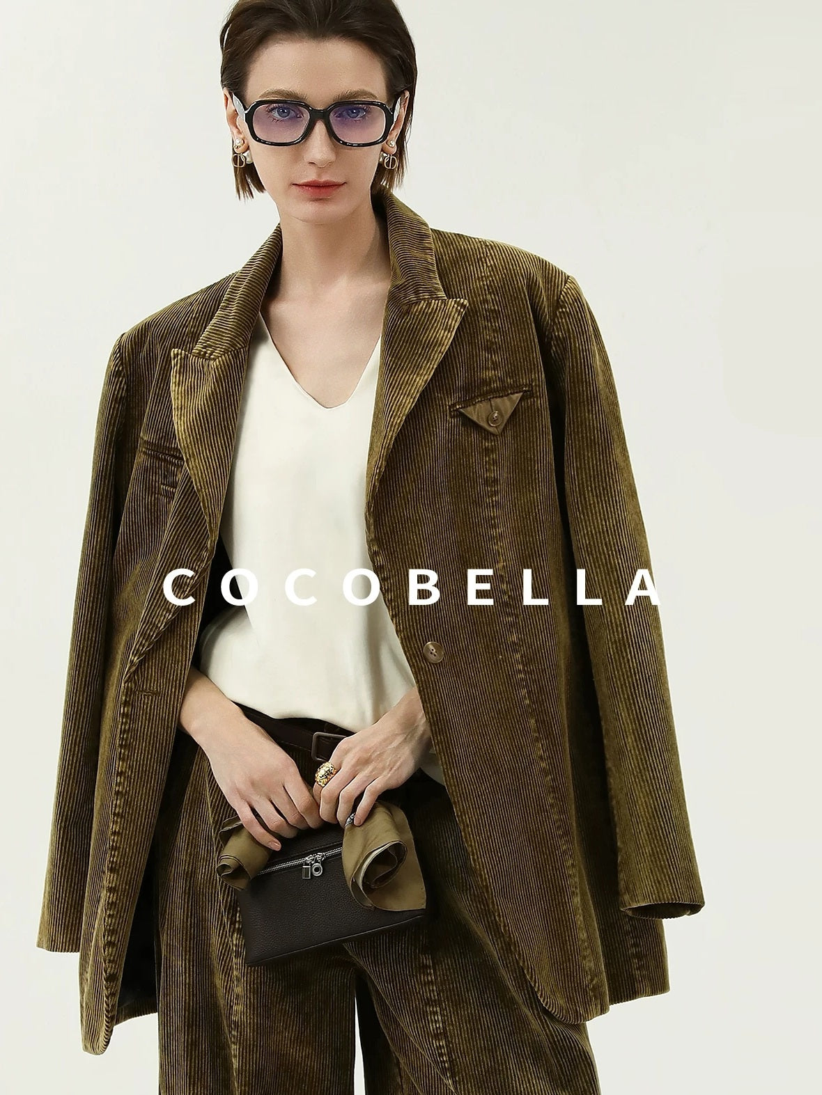 COCOBELLA Thick Cotton Washed Straight Notch Lapel Single Button Women Office Blazers