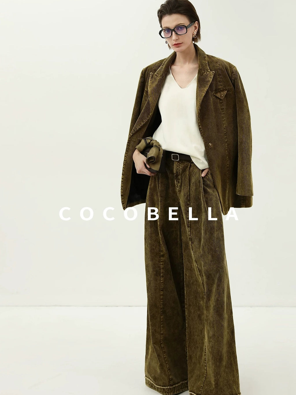 COCOBELLA Thick Cotton Washed Straight Notch Lapel Single Button Women Office Blazers