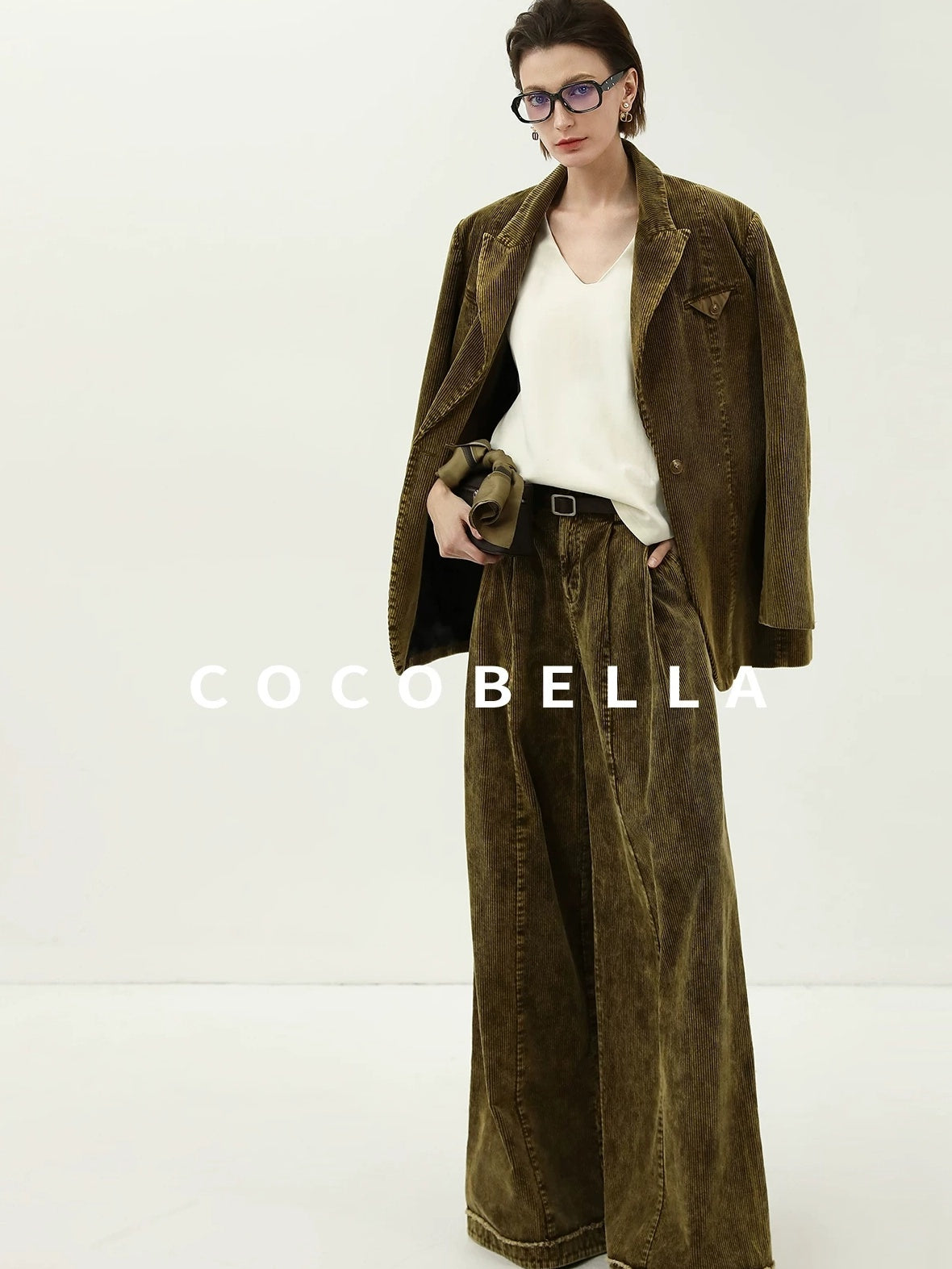 COCOBELLA Thick Cotton Washed Straight Notch Lapel Single Button Women Office Blazers