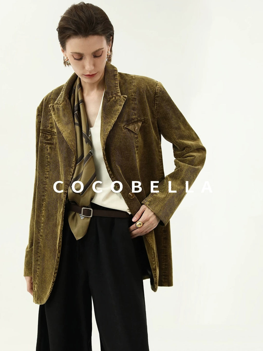 COCOBELLA Thick Cotton Washed Straight Notch Lapel Single Button Women Office Blazers