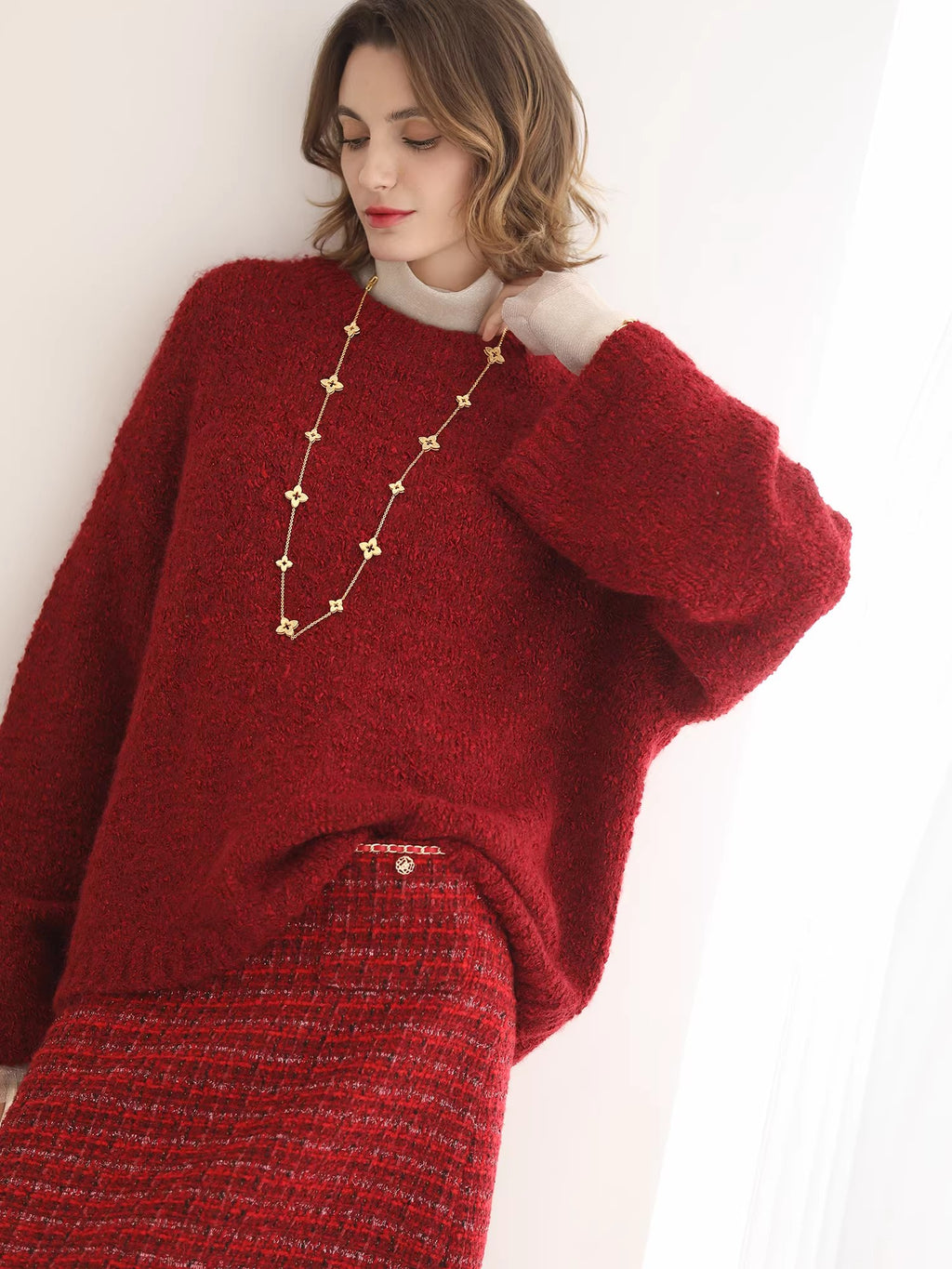COCOBELLA_Thick_Cozy_Knit_Loose_Fit_Office_Round_Neck_For_Women_Cherry_Red_Sweater_MISSTT
