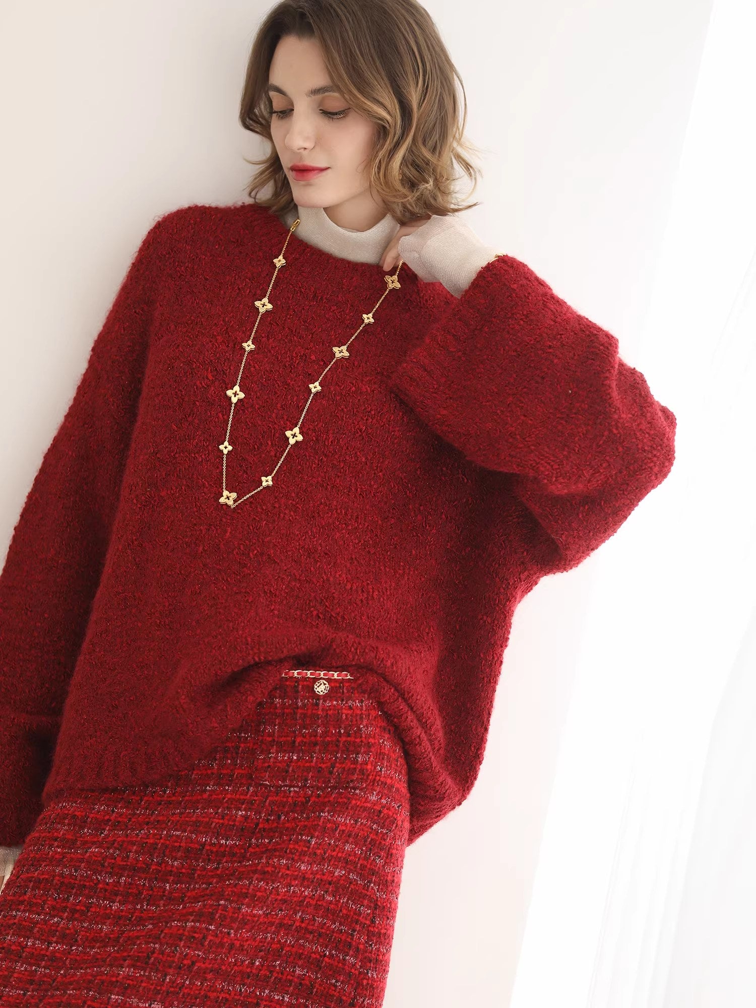 COCOBELLA_Thick_Cozy_Knit_Loose_Fit_Office_Round_Neck_For_Women_Cherry_Red_Sweater_MISSTT