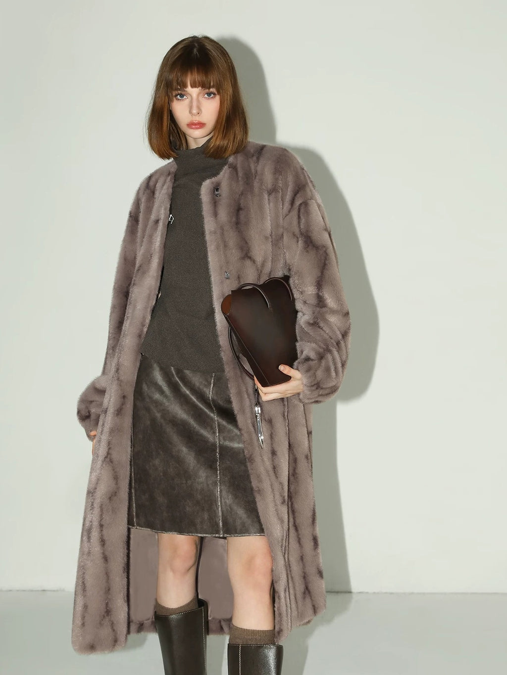 COCOBELLA Thick Faux Fur Longline Loose Fit Round Neck Office Ladies Mink Coats