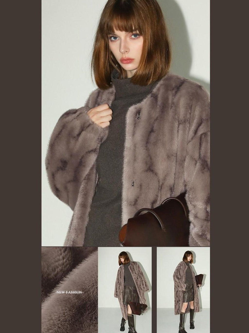 COCOBELLA Thick Faux Fur Longline Loose Fit Round Neck Office Ladies Mink Coats