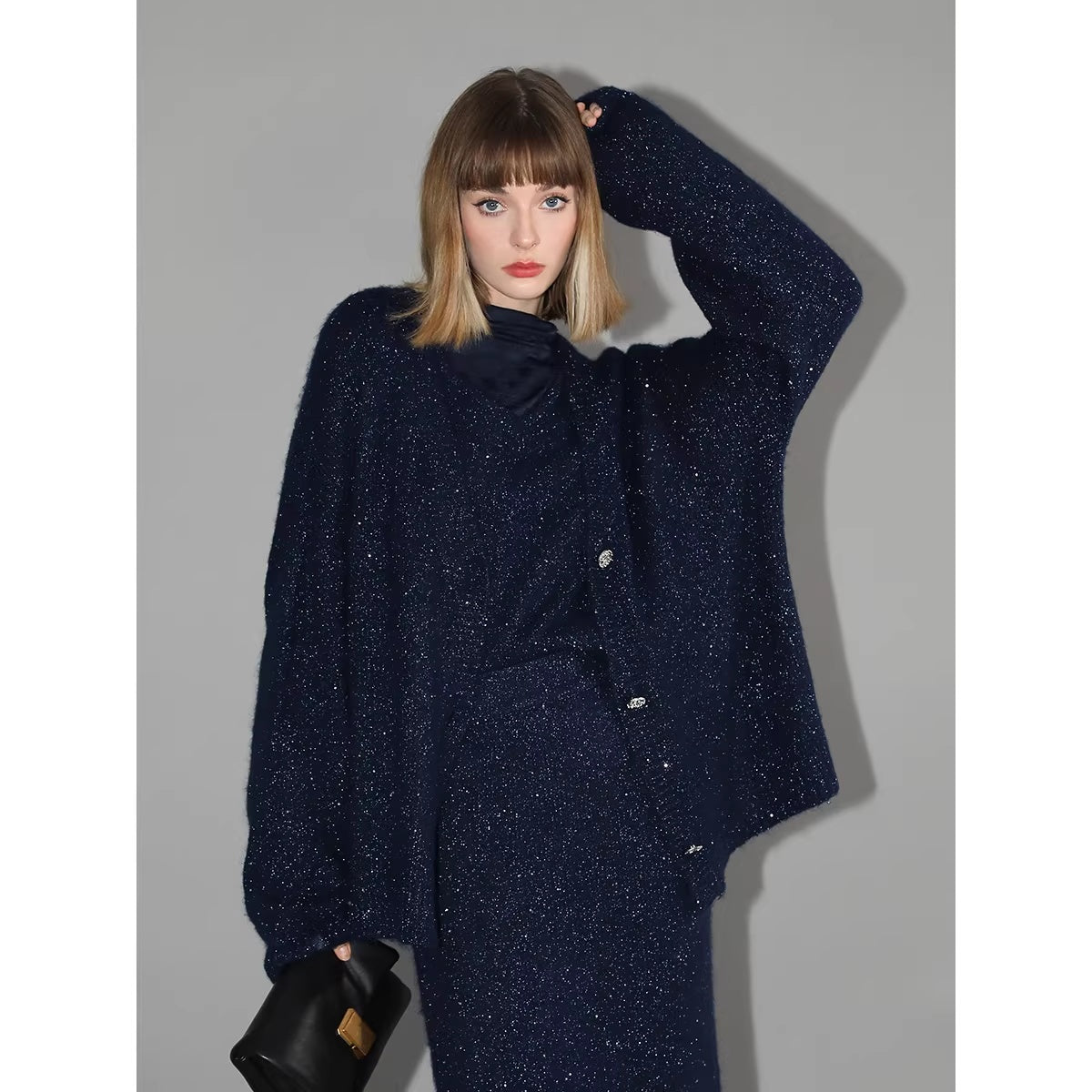 COCOBELLA_Thick_Lurex_Sequin_Button_Loose_Fit_Office_Cardigan_Knit_Dark_Navy_Sweater_MISSTT