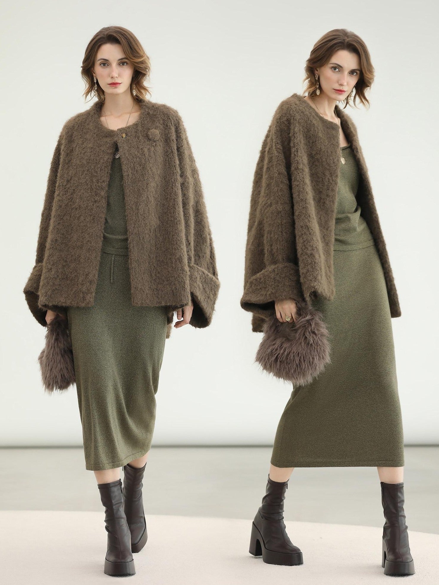 COCOBELLA Thick Polyester Loose Fit Drop Shoulder Hidden Buttons Pockets Olive Jackets