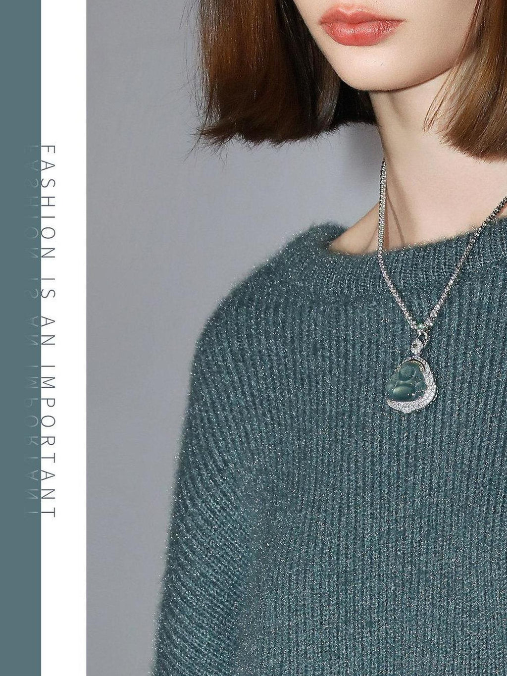 COCOBELLA Thick Pullover Straight Fit Office Crew Neck Solid Lake Green Knit Sweater