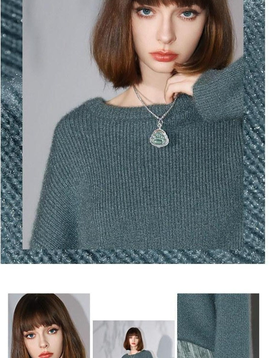 COCOBELLA Thick Pullover Straight Fit Office Crew Neck Solid Lake Green Knit Sweater