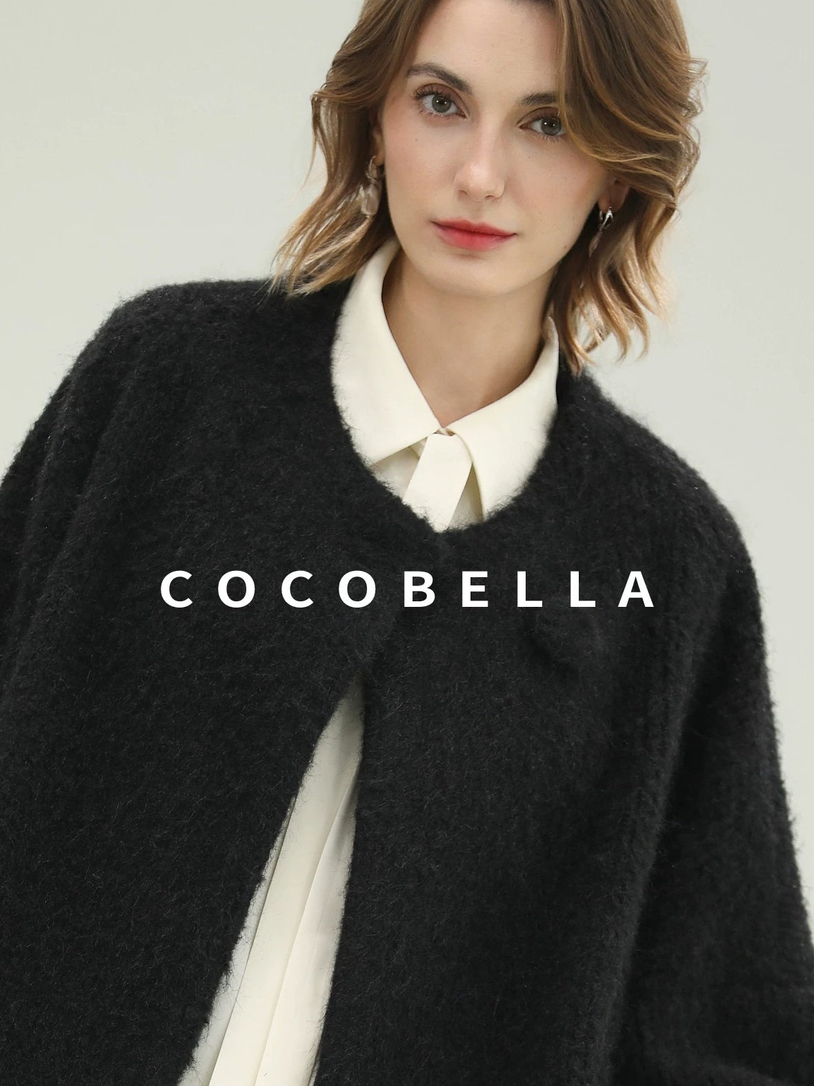 COCOBELLA Thick Relaxed Fit Pocketed Drop Shoulder Ladylike Office Black Overcoat Jackets
