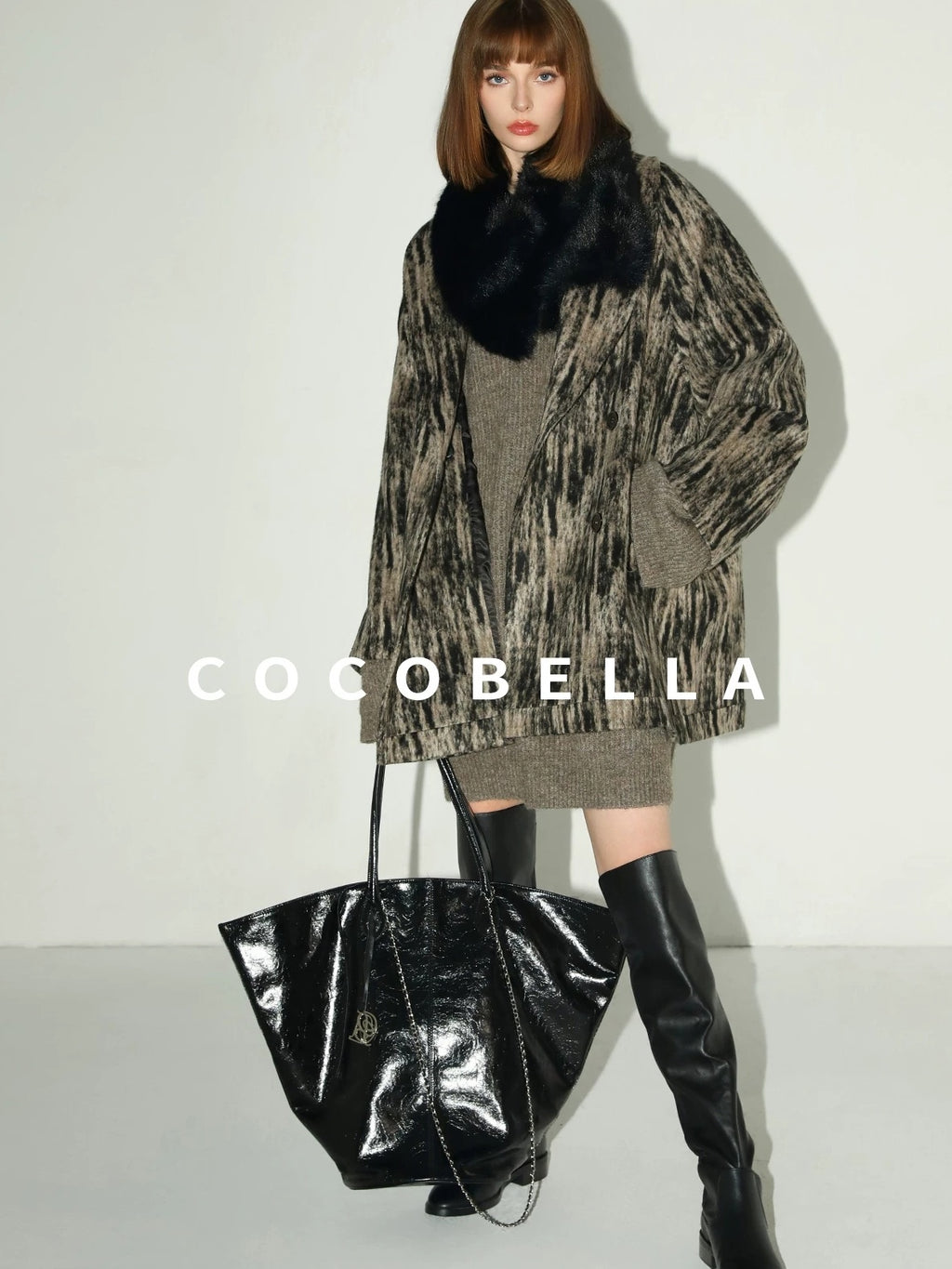 COCOBELLA Thick Ribbed Slouchy V Neck Long Sleeve O Shape Loose Waist Knit Women Dresses