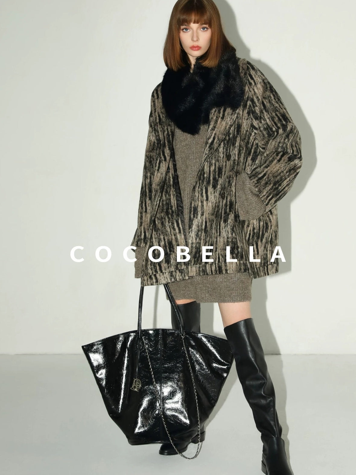 COCOBELLA Thick Ribbed Slouchy V Neck Long Sleeve O Shape Loose Waist Knit Women Dresses