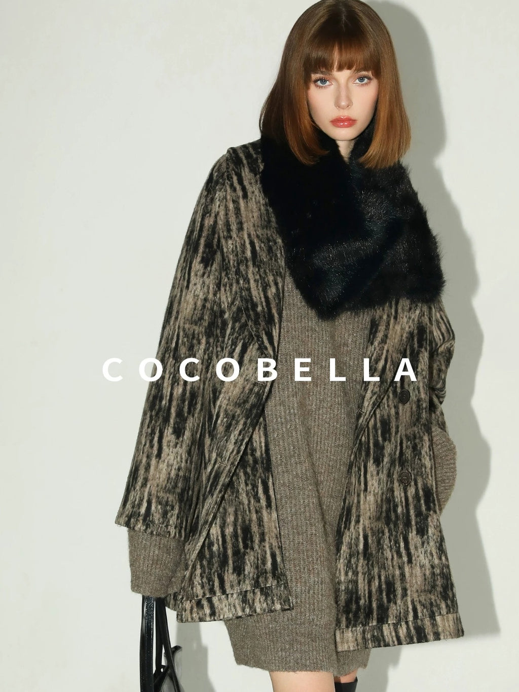 COCOBELLA Thick Ribbed Slouchy V Neck Long Sleeve O Shape Loose Waist Knit Women Dresses