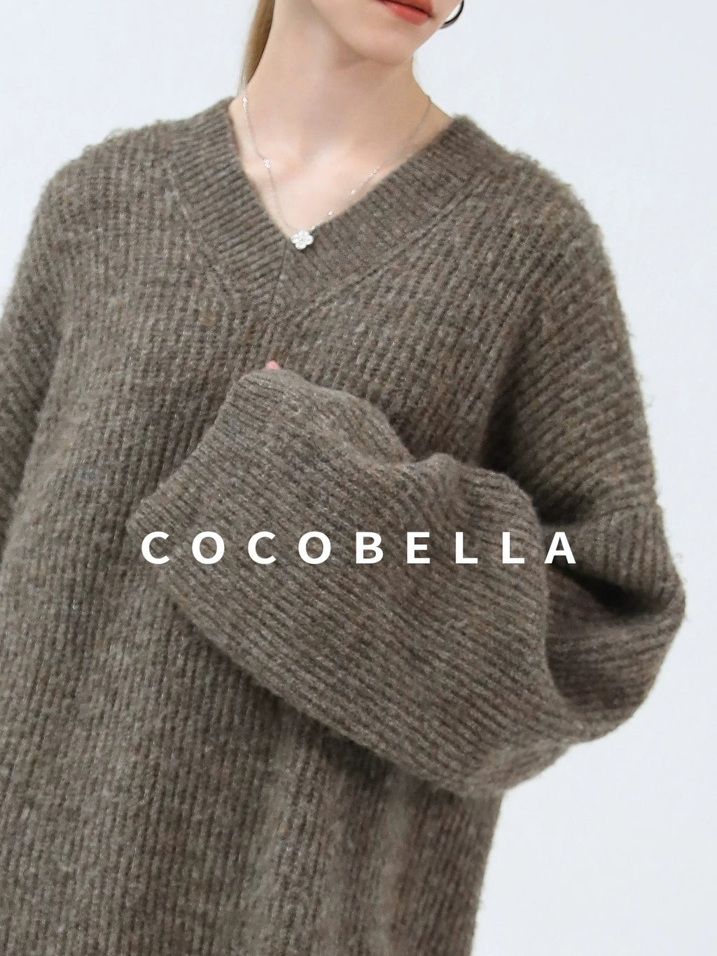 COCOBELLA Thick Ribbed Slouchy V Neck Long Sleeve O Shape Loose Waist Knit Women Dresses