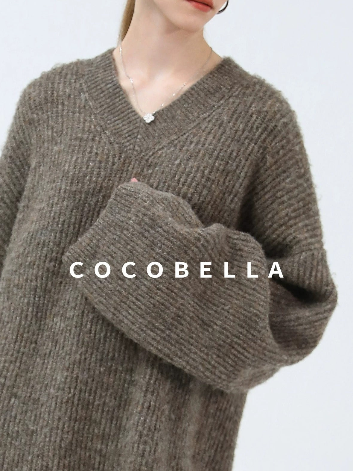 COCOBELLA Thick Ribbed Slouchy V Neck Long Sleeve O Shape Loose Waist Knit Women Dresses