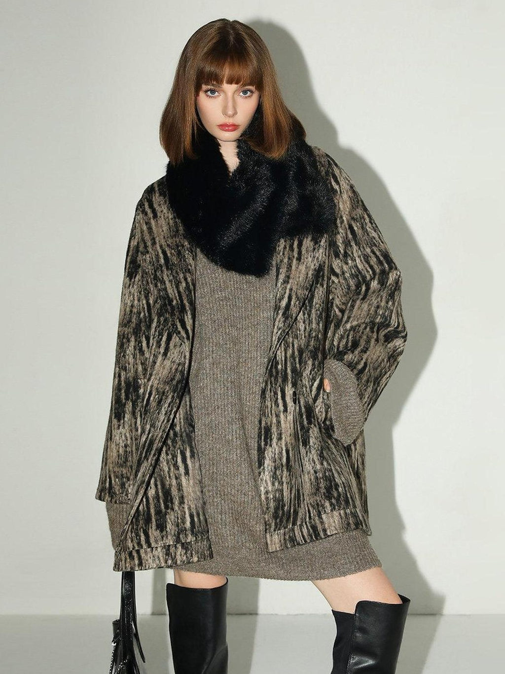 COCOBELLA Thick Ribbed Slouchy V Neck Long Sleeve O Shape Loose Waist Knit Women Dresses