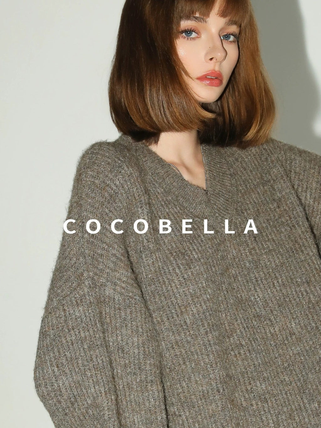 COCOBELLA Thick Ribbed Slouchy V Neck Long Sleeve O Shape Loose Waist Knit Women Dresses