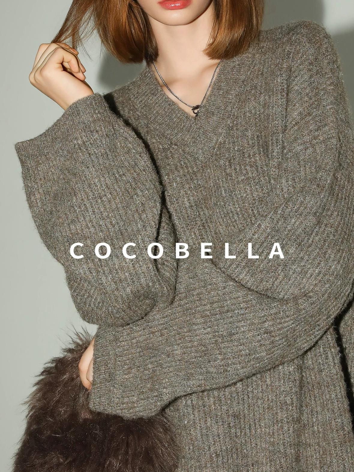 COCOBELLA Thick Ribbed Slouchy V Neck Long Sleeve O Shape Loose Waist Knit Women Dresses