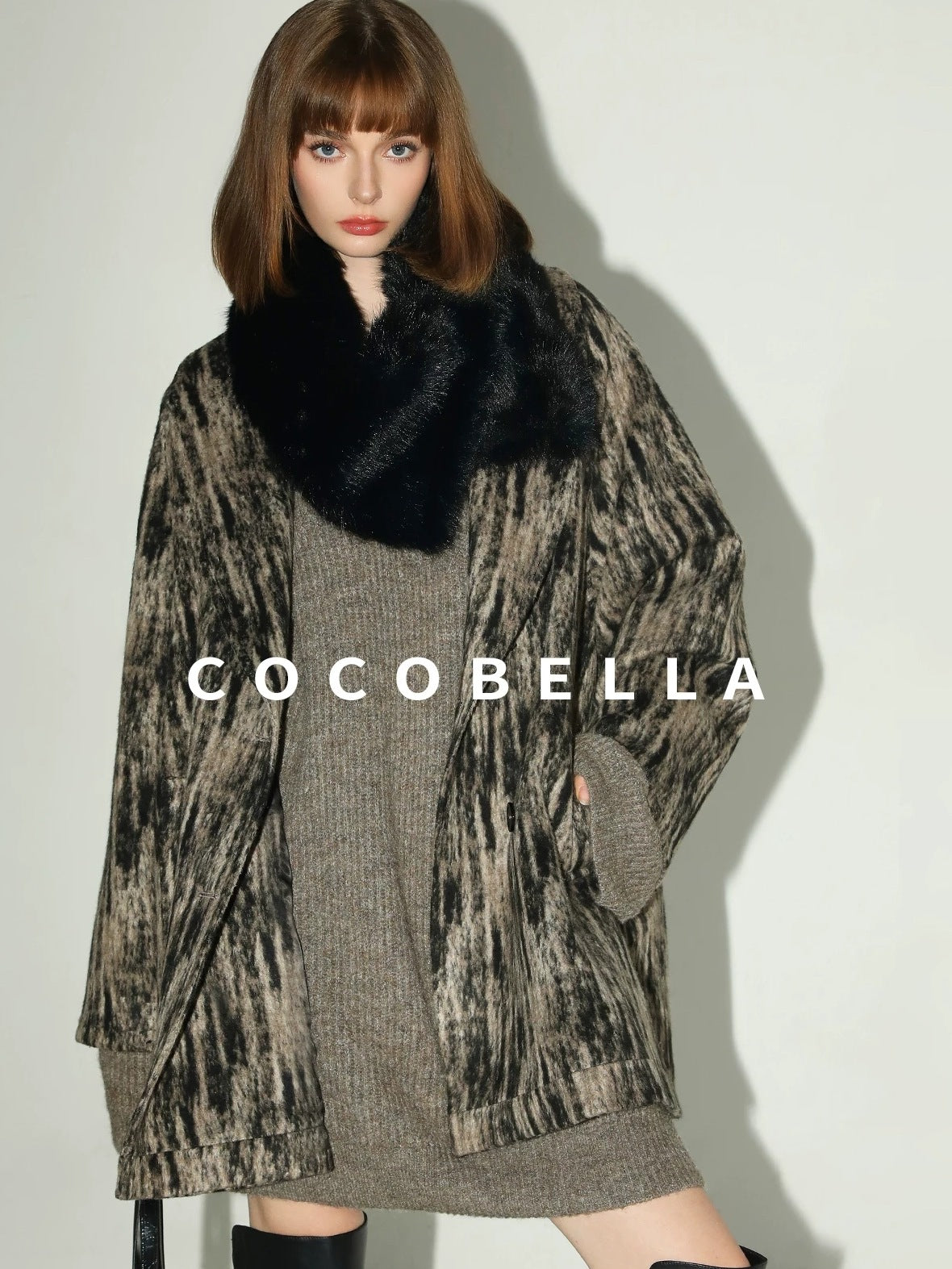 COCOBELLA Thick Ribbed Slouchy V Neck Long Sleeve O Shape Loose Waist Knit Women Dresses