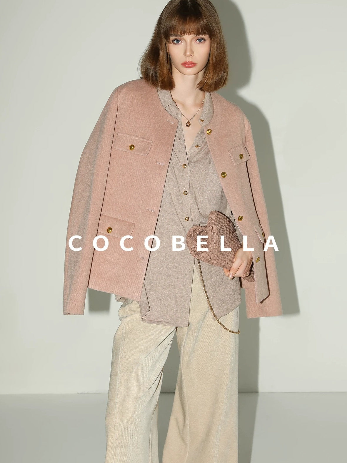 COCOBELLA Thick Single Breasted Collarless Straight Fit Ladylike Workwear Polyester Blazers