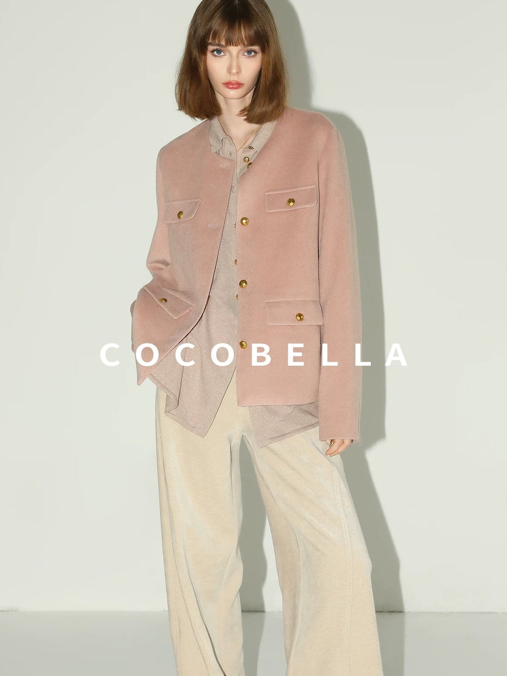 COCOBELLA Thick Single Breasted Collarless Straight Fit Ladylike Workwear Polyester Blazers