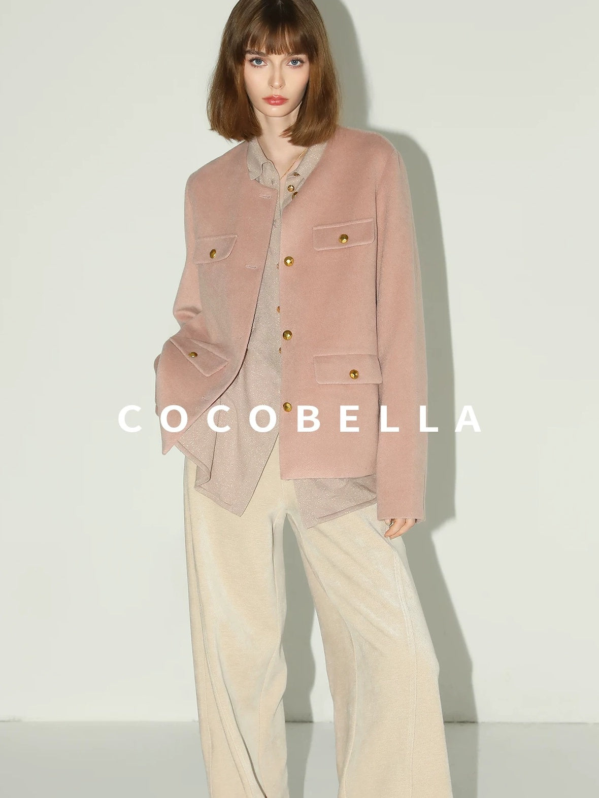 COCOBELLA Thick Single Breasted Collarless Straight Fit Ladylike Workwear Polyester Blazers