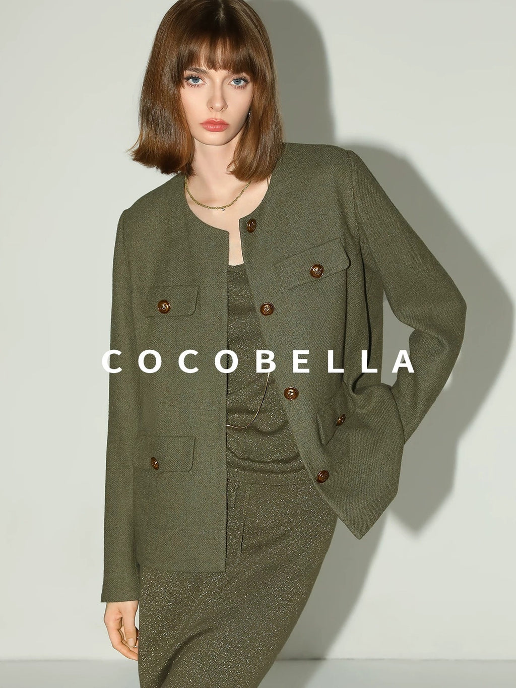 COCOBELLA Thick Single Breasted Collarless Straight Fit Ladylike Workwear Polyester Blazers