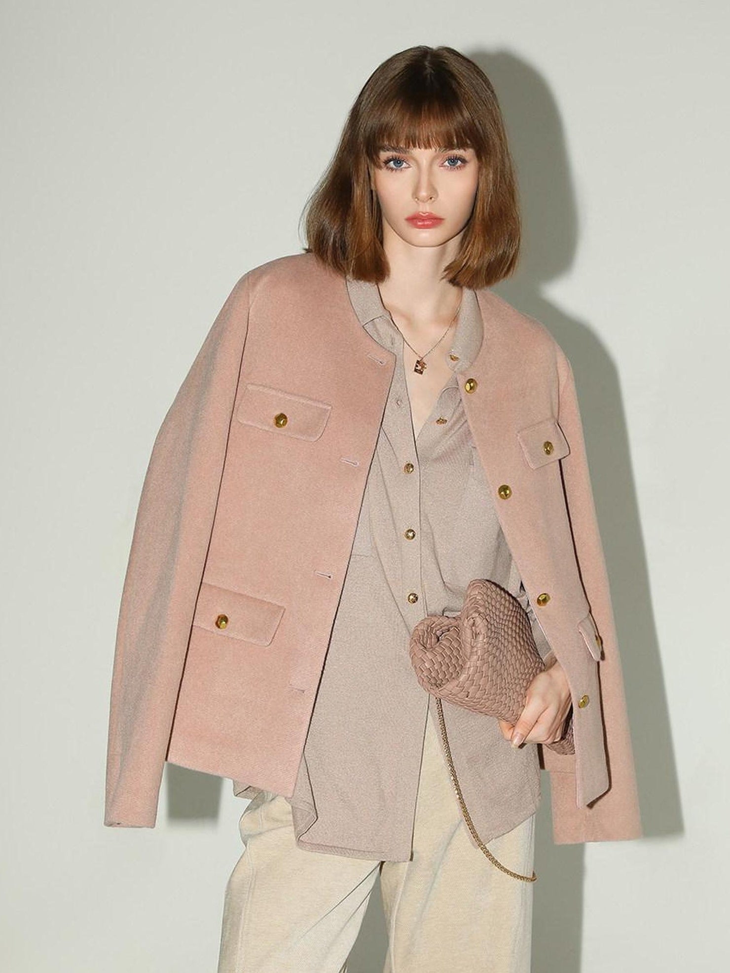 COCOBELLA Thick Single Breasted Collarless Straight Fit Ladylike Workwear Polyester Blazers