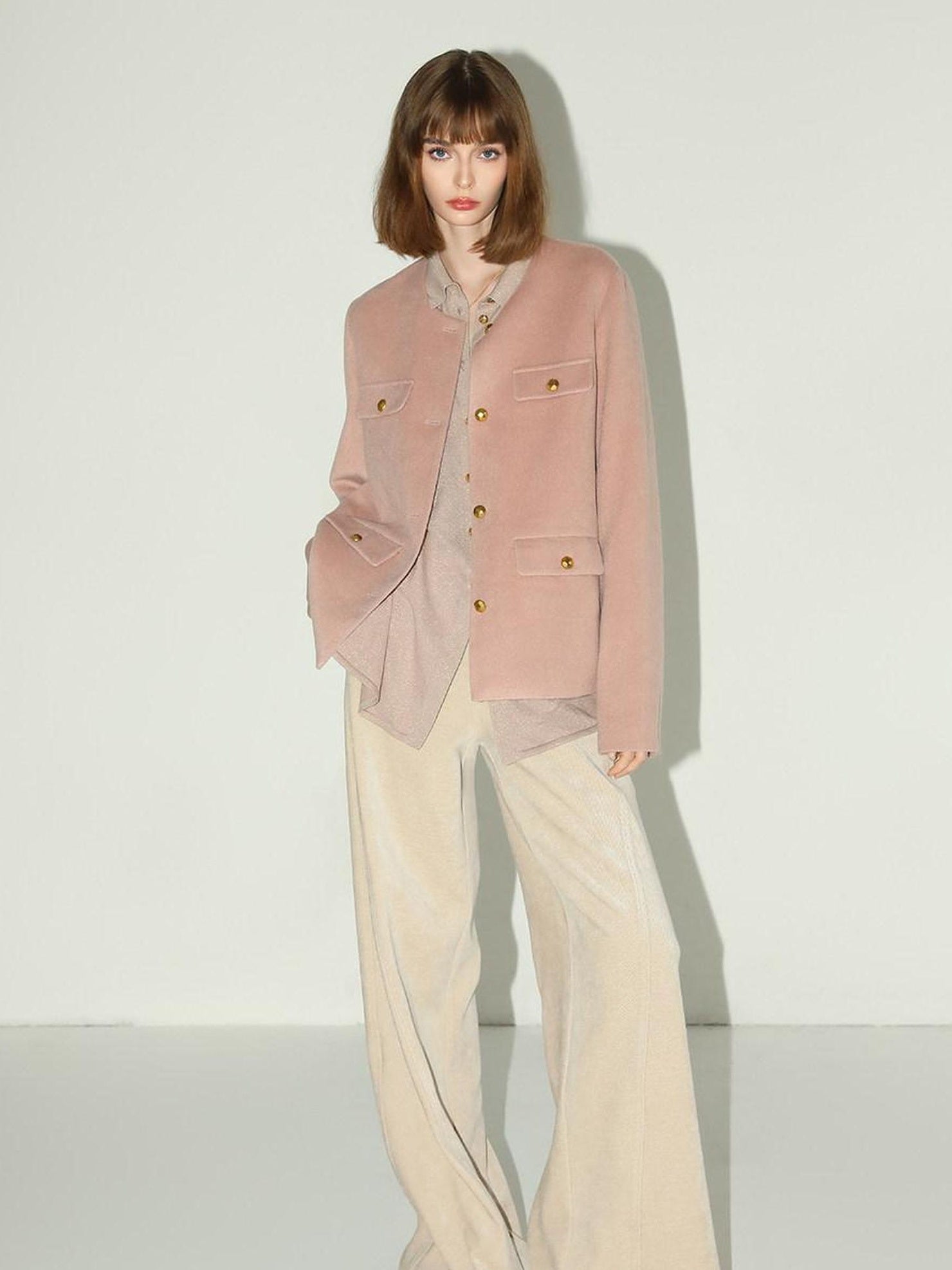 COCOBELLA Thick Single Breasted Collarless Straight Fit Ladylike Workwear Polyester Blazers