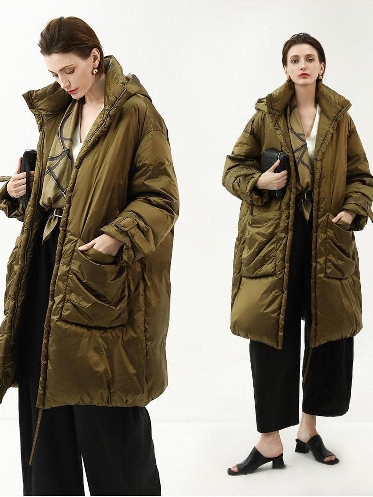 COCOBELLA Thick Warm 90 White Duck Down Minimalist Straight Hooded City Down Jackets