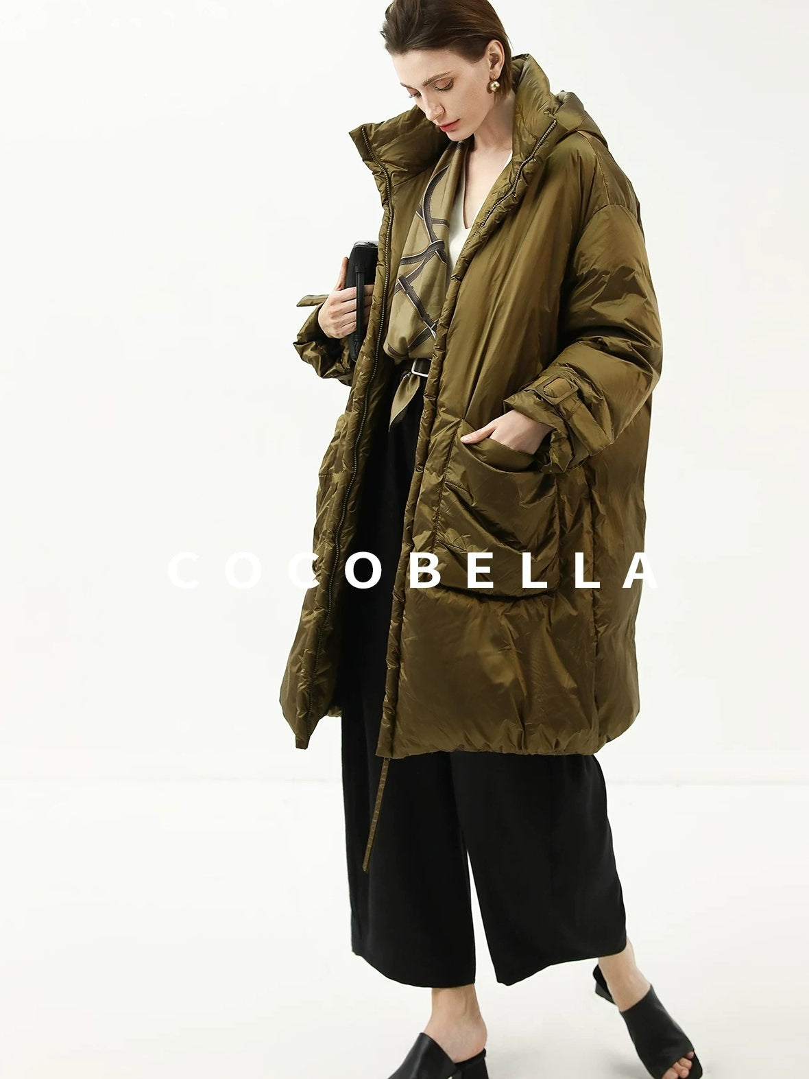 COCOBELLA Thick Warm 90 White Duck Down Minimalist Straight Hooded City Down Jackets