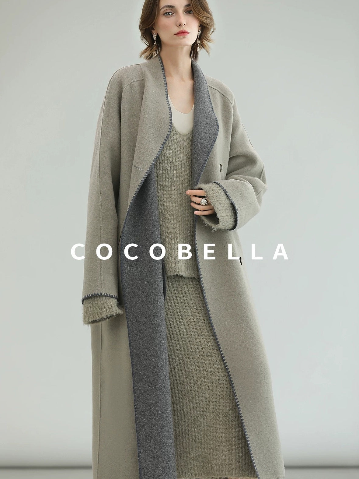 COCOBELLA Thick Wool Blend Double Breasted Long Lapel 3D Tailored Office Coats