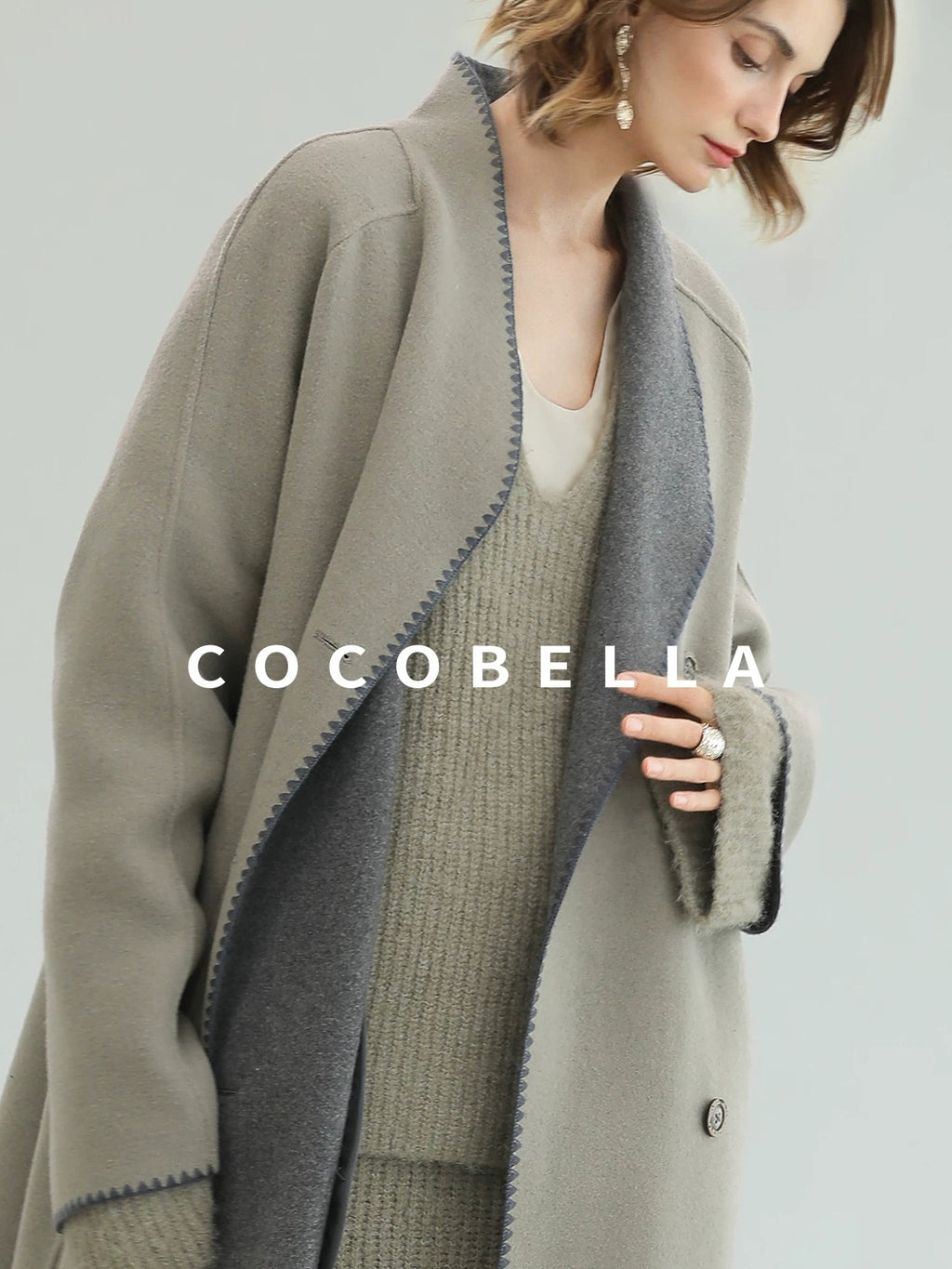 COCOBELLA Thick Wool Blend Double Breasted Long Lapel 3D Tailored Office Coats