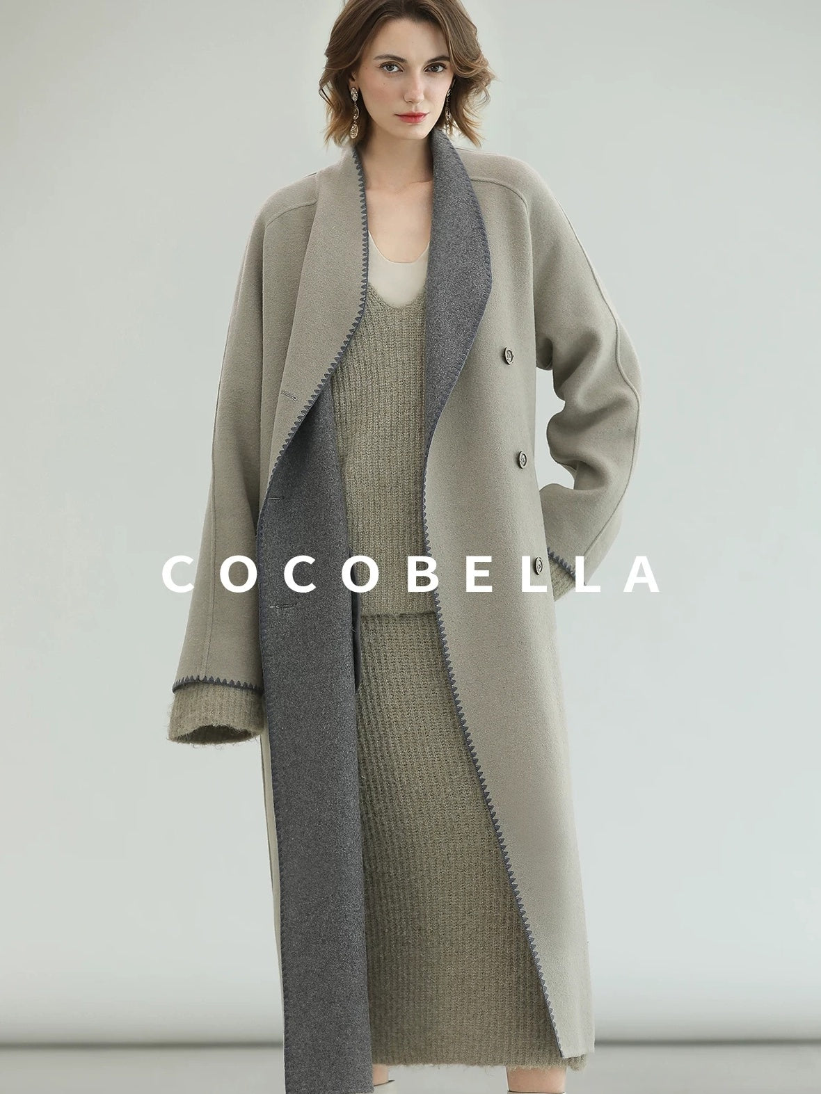 COCOBELLA Thick Wool Blend Double Breasted Long Lapel 3D Tailored Office Coats