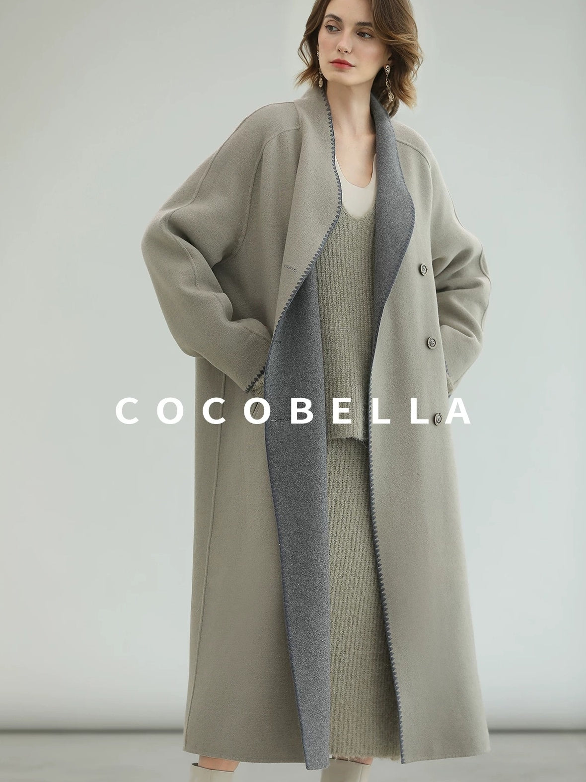 COCOBELLA Thick Wool Blend Double Breasted Long Lapel 3D Tailored Office Coats