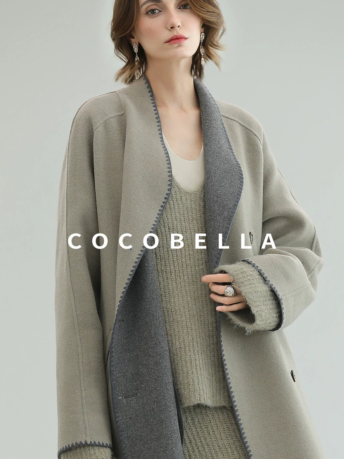 COCOBELLA Thick Wool Blend Double Breasted Long Lapel 3D Tailored Office Coats