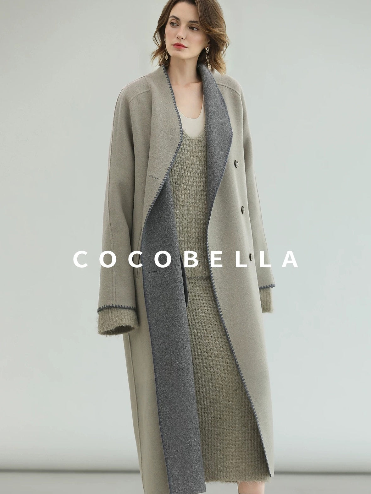 COCOBELLA Thick Wool Blend Double Breasted Long Lapel 3D Tailored Office Coats