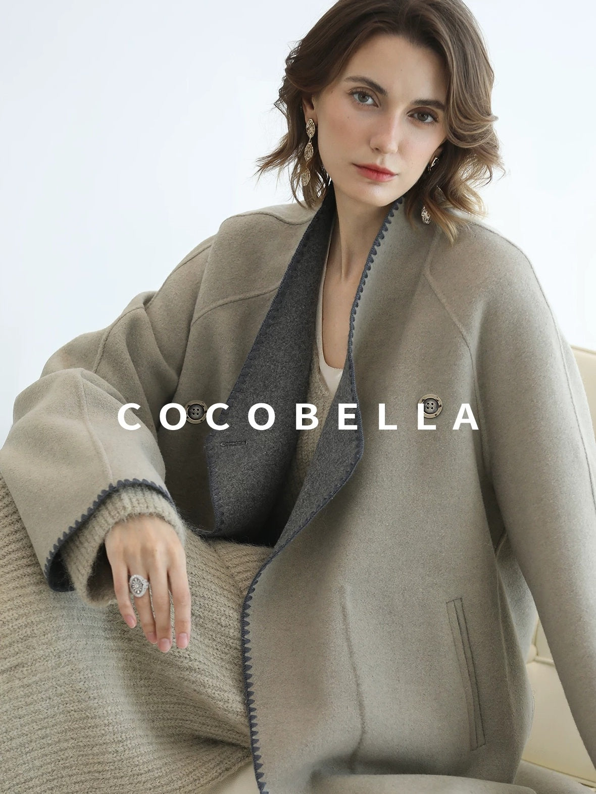 COCOBELLA Thick Wool Blend Double Breasted Long Lapel 3D Tailored Office Coats