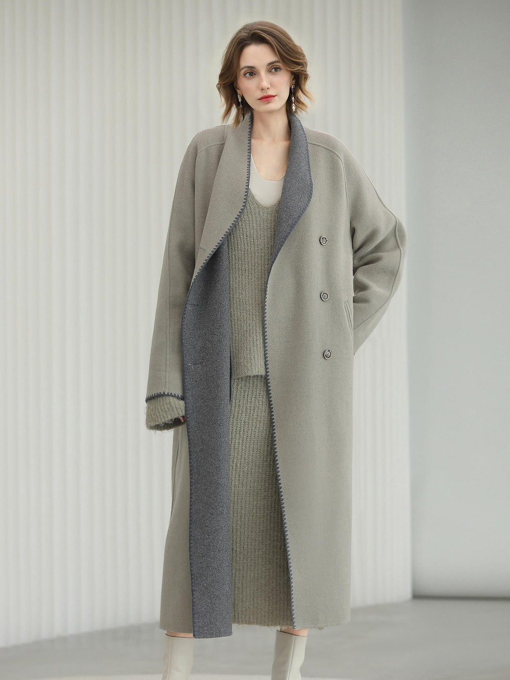 COCOBELLA Thick Wool Blend Double Breasted Long Lapel 3D Tailored Office Coats