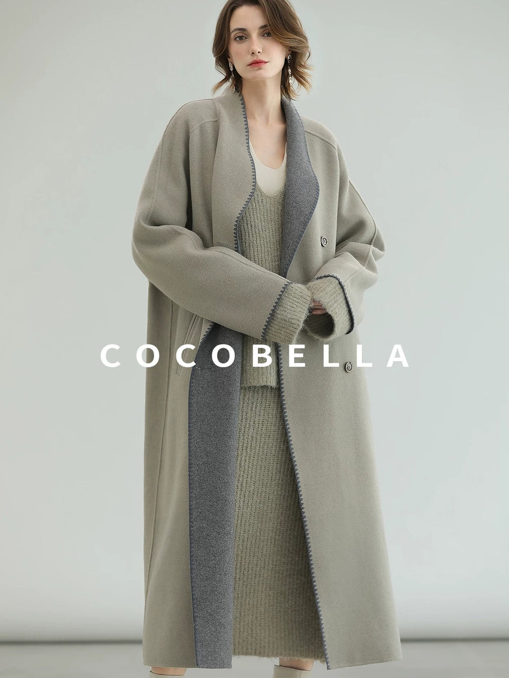 COCOBELLA Thick Wool Blend Double Breasted Long Lapel 3D Tailored Office Coats