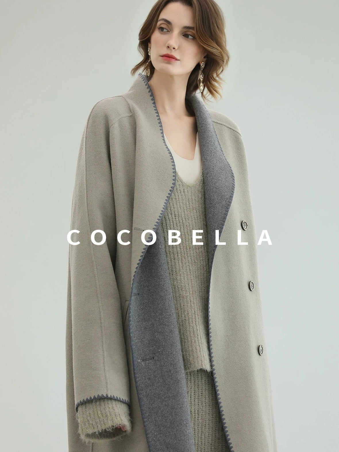 COCOBELLA Thick Wool Blend Double Breasted Long Lapel 3D Tailored Office Coats