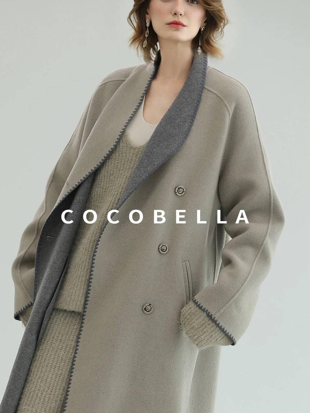 COCOBELLA Thick Wool Blend Double Breasted Long Lapel 3D Tailored Office Coats