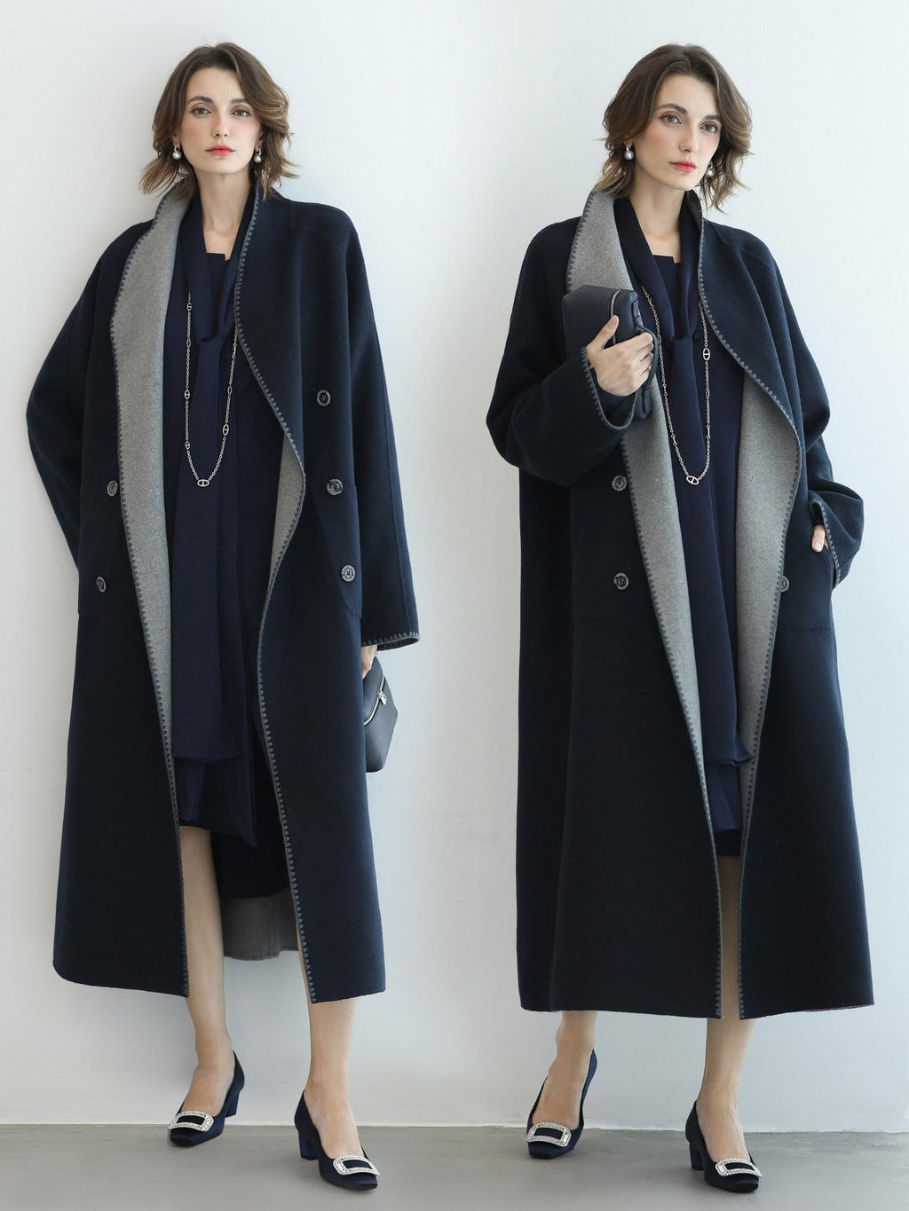 COCOBELLA Thick Wool Blend Longline Single Button Loose Fit Ol Work Wool Overcoats Coats