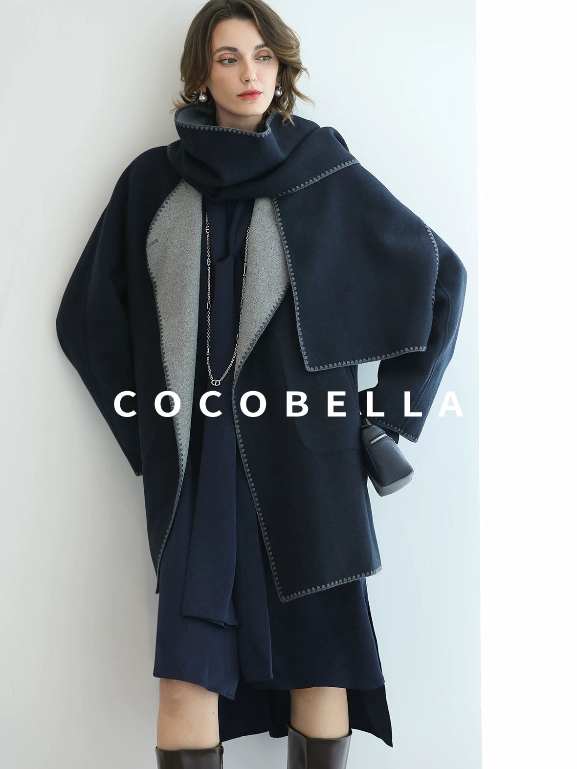 COCOBELLA Thick Wool Blend Longline Single Button Loose Fit Ol Work Wool Overcoats Coats