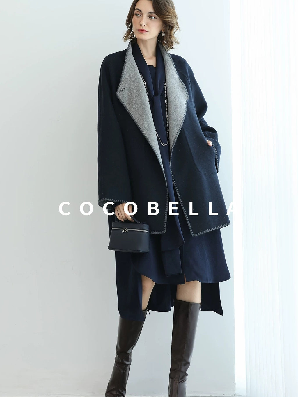 COCOBELLA Thick Wool Blend Longline Single Button Loose Fit Ol Work Wool Overcoats Coats