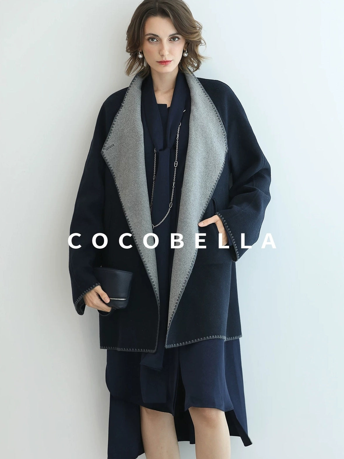 COCOBELLA Thick Wool Blend Longline Single Button Loose Fit Ol Work Wool Overcoats Coats